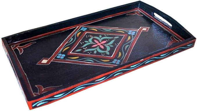 Serving Tray Platter Wood Tea Coffee Snacks Handmade Decorative Black