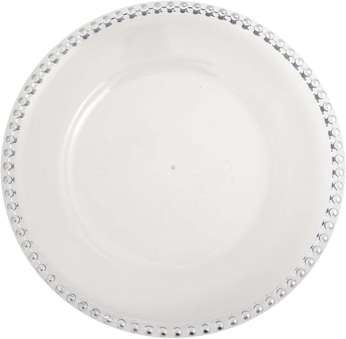 Efavormart 12-Pack Acrylic Charger Plates 13" Round Clear with Silver Beaded Rim - Decorative Dinner Party Serving Plates