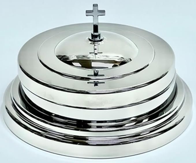 Compact Communion Tray Set – Silver Stainless Steel 10-Cup | Tray + Lid + Base Insert | Portable Communion Set for Churches, Pastors, Chaplains & Home Worship