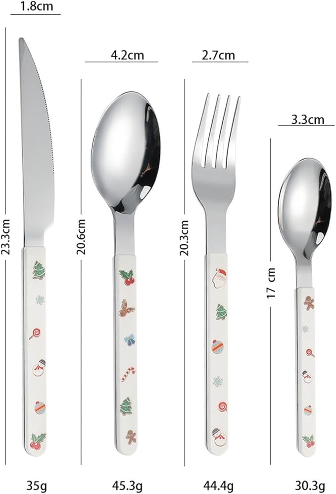 Christmas Flatware Kitchen Utensil Reusable Food Serving Utensils Stainless Steel Flatware Xmas Cutlery for Kitchen Christmas, Fork Knife Spoon Set