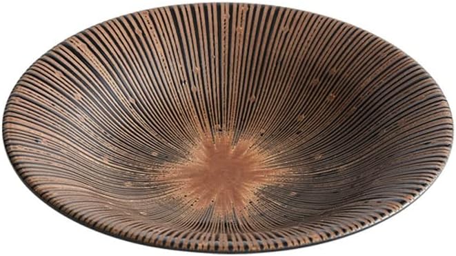Modern Large Dinner Plates Ceramic Ramen Bowl Sushi Nut Plate Round Porcelain Plate Suitable for Refrigerator Dishwasher Oven Microwave White Stackable Dinner Plates(Brown,Medium)
