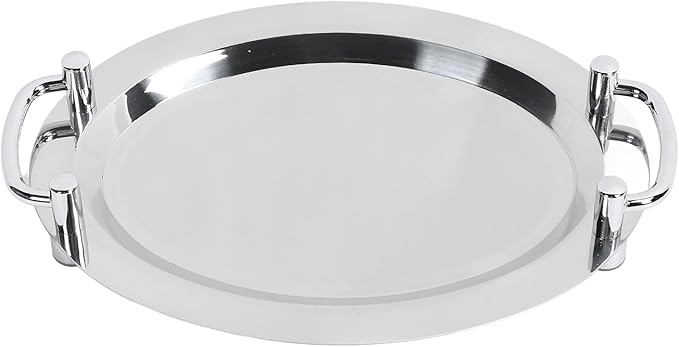 Stainless Steel Serving Tray,Mirrored Silver Tray Bright Mirror Finish Serving Tray with Handle for Hotel Restaurant Banquet Wedding - Elegant and Durable Platter (Egg Shape (Length 18.11in))