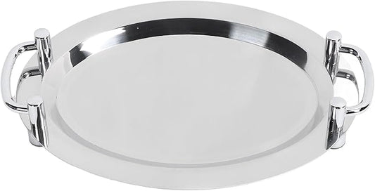 Serving Tray, Bright Mirror Finish Stainless Steel Buffet Plate, Serving Platters with Ergonomic Handle for Banquet Halls, Wedding Receptions (Egg Shape (Length 46cm/18.11in))