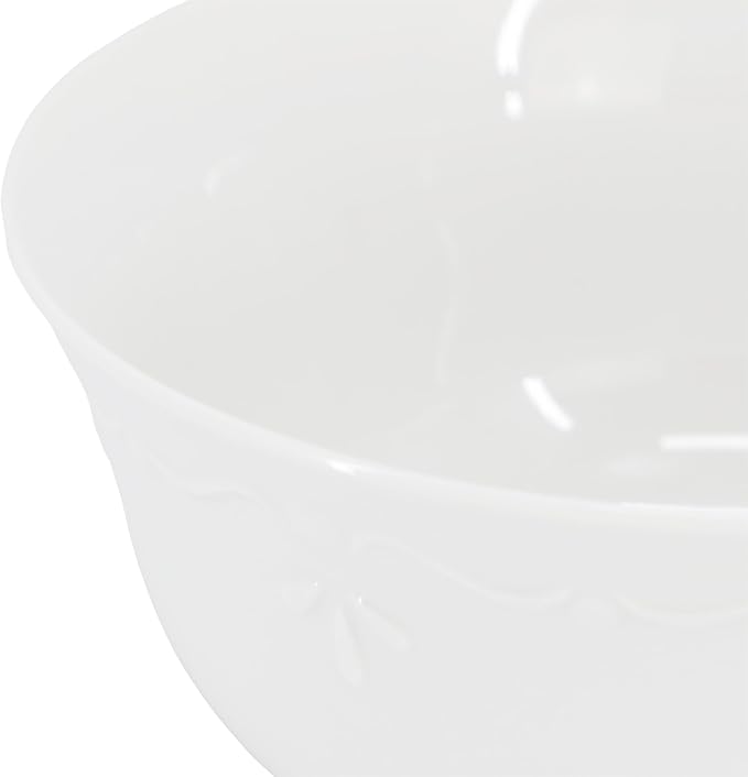 Elama Henryi 6 Piece Embossed Rim Detail Porcelain White 6.1 Inch Bowl Set, Tableware Set, Serveware (6 Pc Bowl)