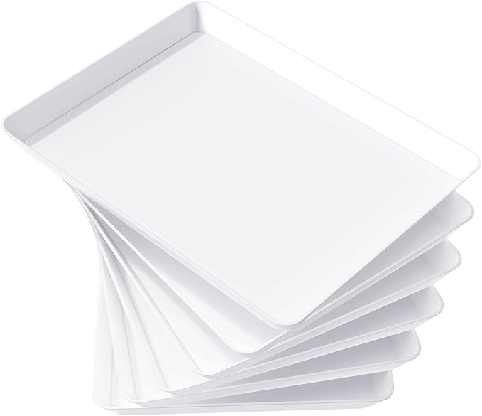Lifewit 6 Pcs Plastic Serving Platter for Party, 16" x 12" White Platters for Serving Food, Reusable Extra Large Tray for Buffet, Fruit, Dessert, Veggie, Holiday Christmas Essentials, Rectangle