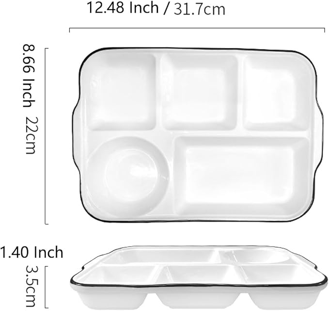 Large White Dinner Plates Ceramic Divided Plate 12 Inch 5 Compartment Porcelain Portion Control Plate for Adults Bariatric Diet - Microwave, Oven, and Dishwasher Safe