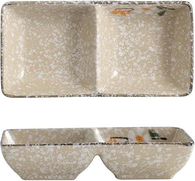Ceramic cutlery salad bowl Soy Sauce Dish Ceramic Appetizer Plates Serving Tray Rectangular Divided Sauce Dishes for Sushi Ketchup Dessert Appetizer Seasoning Dishes(2 Compartment) smal