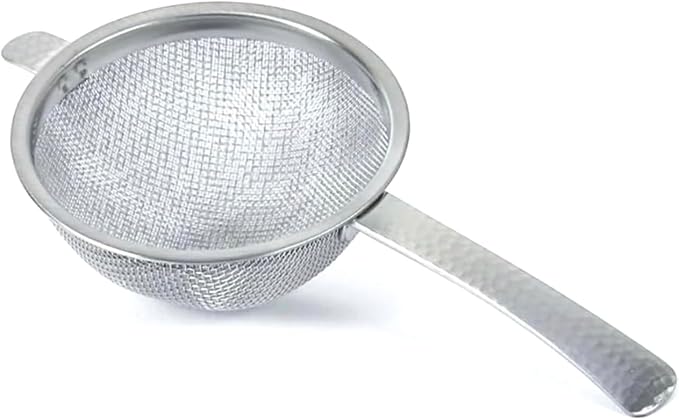 Japanese Double Fine Mesh Tea Sifter – Stainless Steel Tea Strainer for Matcha & Loose Leaf Tea with Hammered Texture Handle Kitchen Sieve, 6” (Length) × 3” (Width) × 1.3” (Height)