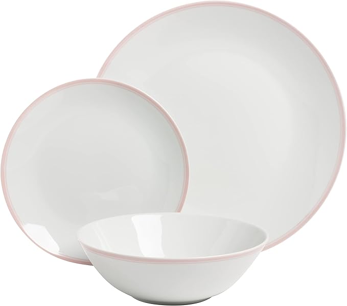 10 Strawberry Street Coupe Double Line 12 Pc, Pink Dinnerware Set, Misty Rose,SM-1200-CP-P
