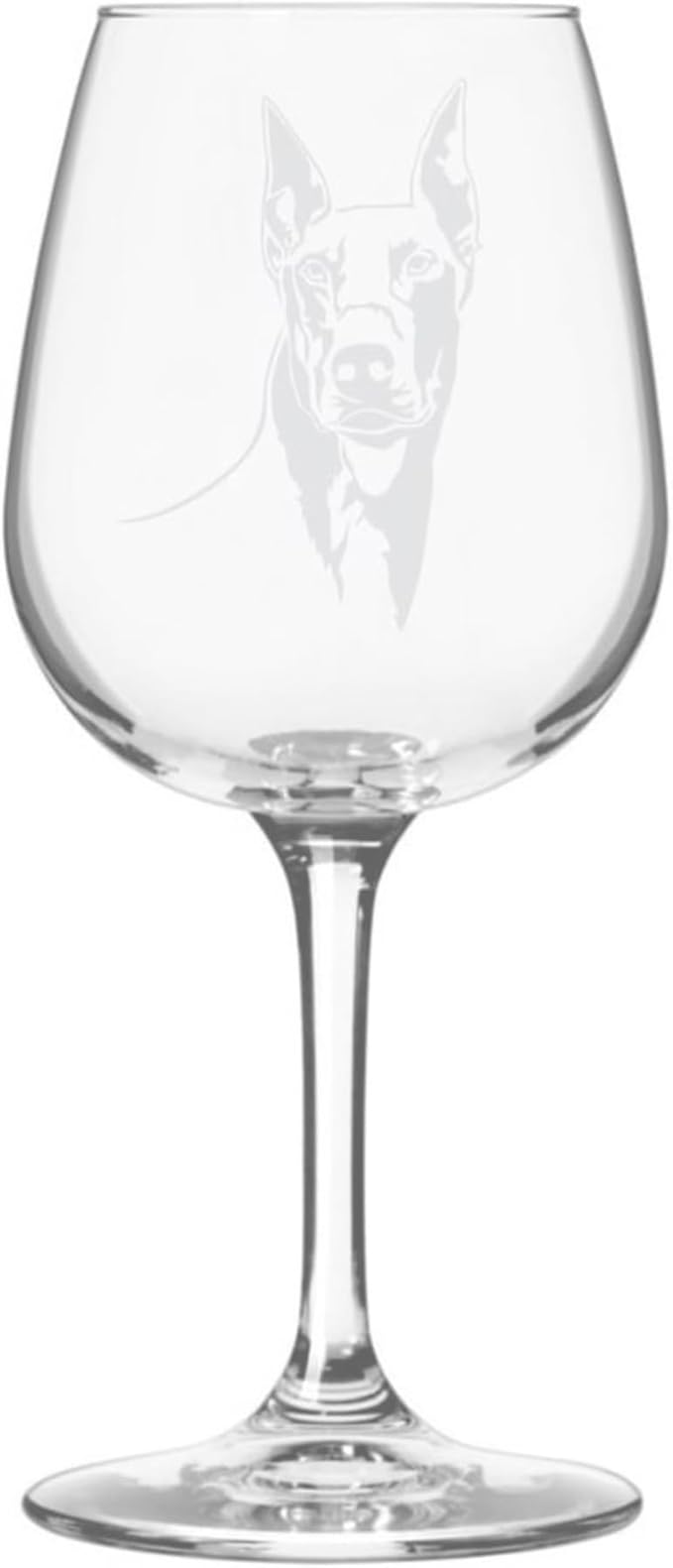 Etched Laser Art Doberman Pinscher (Dobermann) Personalized Dog Themed Etched 12.75oz Wine Glass Custom Dog Breed Wine Glasses for Pet Lovers, Personalized Birthday Gift for Men & Women