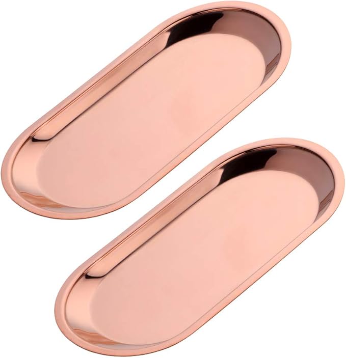 Buyer star Rose Gold 2PCS 9inch Stainless Steel Oval Tray Fruit Trays Storage Tray Dish Plate Cosmetics Jewelry Decorative Organizer