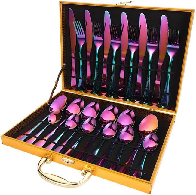 Stainless Steel Flatware Serving Set,Home Kitchen Eating Tableware Set,Dishwasher Safe,for Home Kitchen Restaurant Hote 24-Piece Tableware Set Wooden Box Stainless Steel Cutlery Knife Fork Spoon Gift