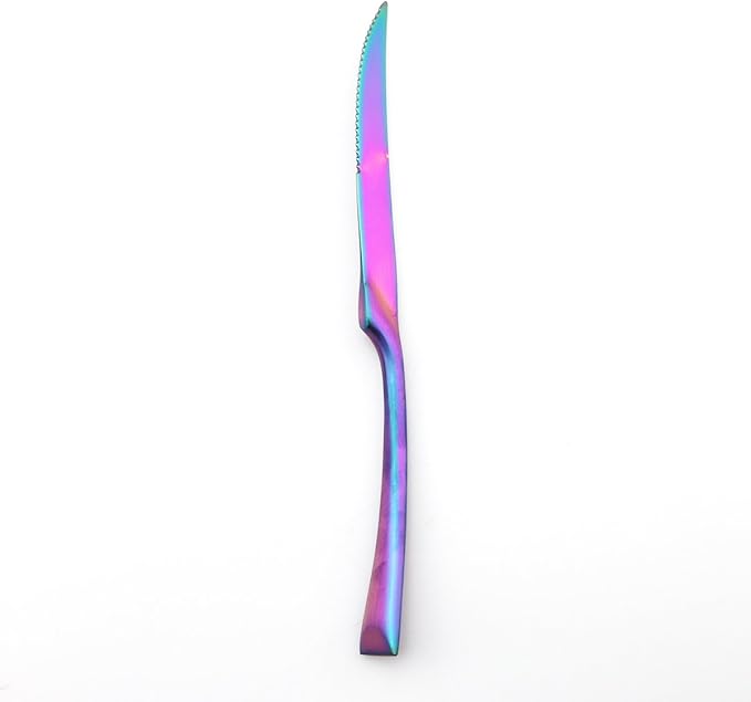 JASHII 18/10 Stainless Steel 8 Piece Matte Finish Rainbow Serrated Steak Knife Colorful Serving Black Utensil Set