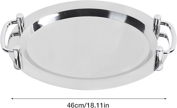 Serving Tray, Bright Mirror Finish Stainless Steel Buffet Plate, Serving Platters with Ergonomic Handle for Banquet Halls, Wedding Receptions (Egg Shape (Length 46cm/18.11in))