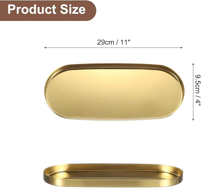 uxcell Rectangle Serving Trays, 4 x 11inch Metal Serving Platter Board Bathroom Tray for Coffee Party Home Decor Cheese Dish Cake Dessert, Brown