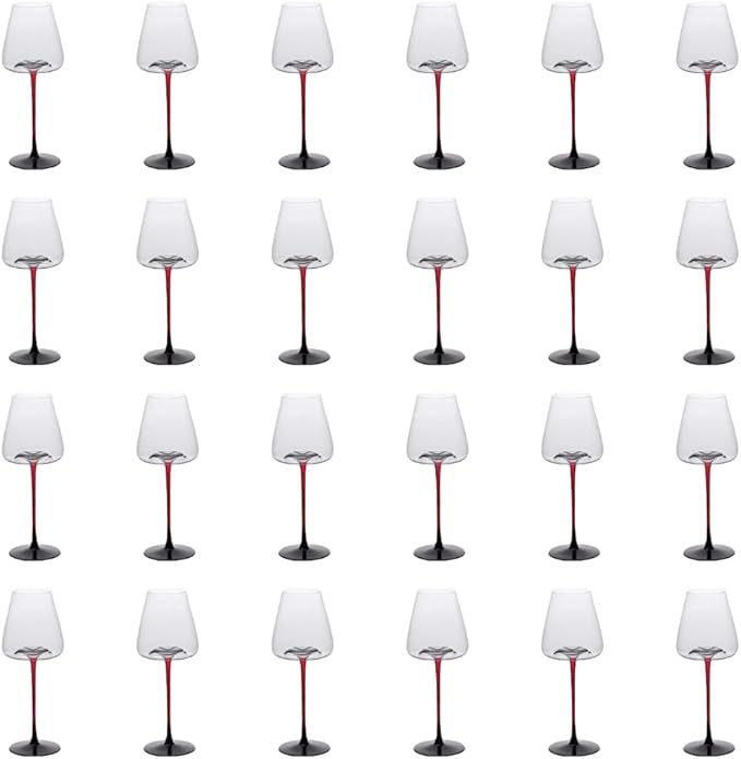 LEMONSODA Concave Champagne & Wine Glasses - Modern Red Stem & Black Bottom for Sparkling Wine, Rosé, Prosecco, Champagne – Handcrafted Barware, Perfect for gift (16oz, Set of 24)(2239)
