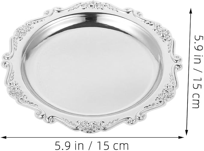 PRETYZOOM 2pcs Retro Metal Tray Decorative Serving Platter for Snacks Appetizer Dessert Elegant Metal Jewelry Plate for Home Decor