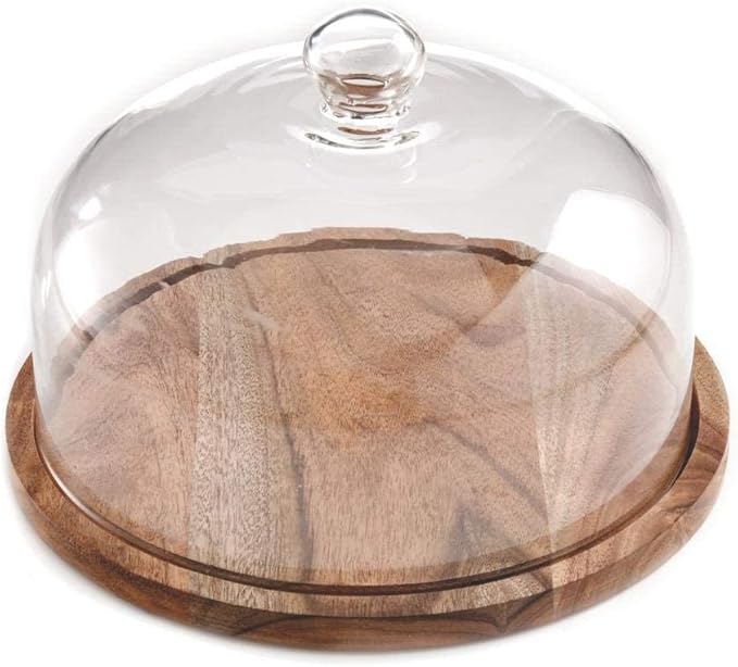 Royalty Art 4-in-1 Cake Stand with Dome, Cheese Board, Covered Platter, and Serving Tray for Pastries, Pies, Appetizers, and Holiday Treats, Decorative Kitchen Server and Display