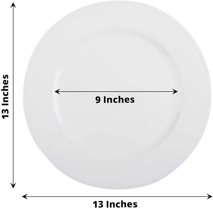 13" Charger Plates -Set of 24 - Acrylic White Round Beaded Disposable Chargers, Ideal for Dinner Party Wedding Bulk Events Tabletop Decoration