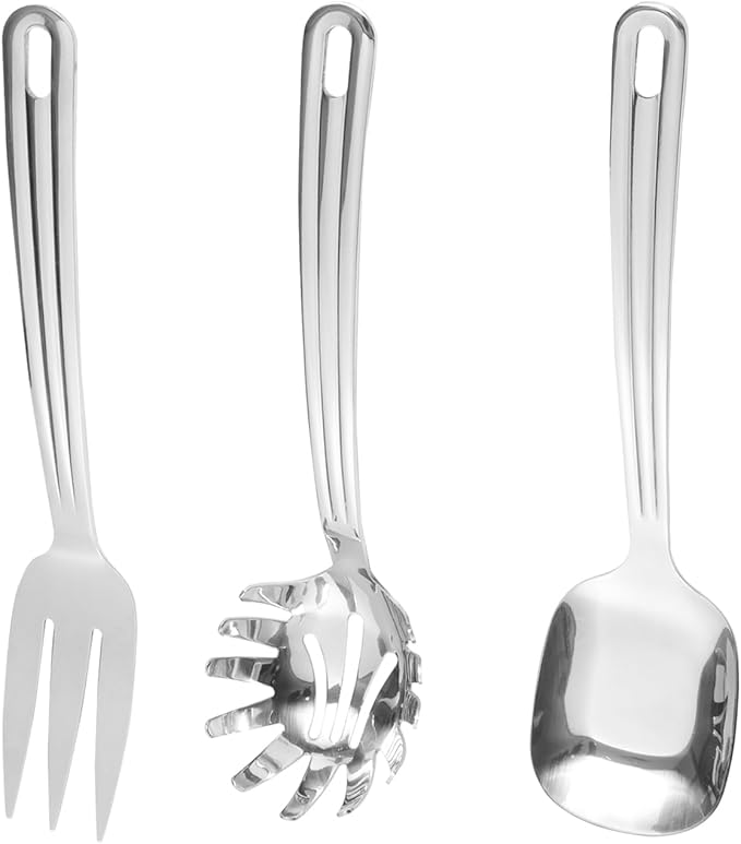 Serving Utensils Set 3PCS, 9" Stainless Steel Heavy Duty Kitchen Utensils Set for Serving with Serving Spoons, Serving Fork, Pasta Fork For Buffet, Wedding, Party