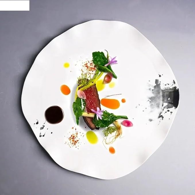Dinner Plates Set Dinner Plate Retro Ceramic Dinner Plates Simple Irregular Shape Home Kitchen Ink Pattern Cutlery Pasta Steak Sushi Plate Serving Dishes Tray Kitchen Salad Bowl ( Color : 11 inch )