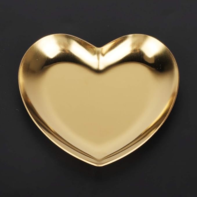 Stainless Steel Jewelry Tray, Heart Shaped Trinket Dish for Rings Earrings Necklaces Bracelet Watch Keys, Plate Tea Tray Fruit Tray Cosmetics Jewelry Organizer Box(Gold)