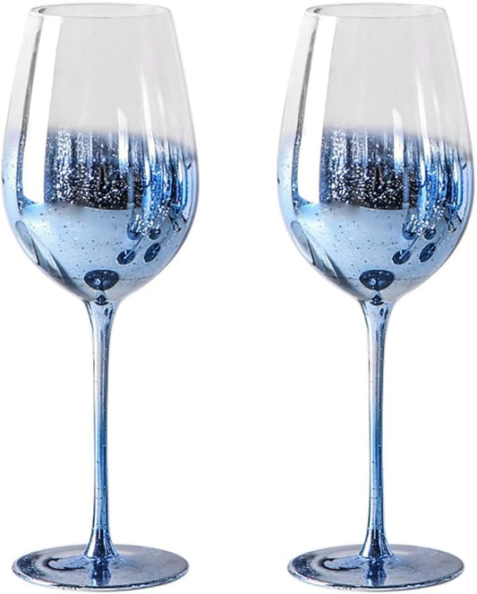 Blue Crystal Bordeaux Wine Glasses Set of 2 Tall Wine Glasses,Starry Sky Glass for Champagne and White Wine(2, Red Wine Glasses-Blue Starry Sky)