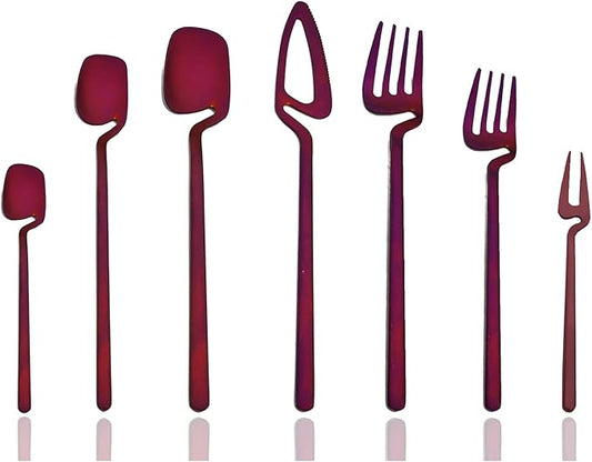 JASHII Hanging Cup Silverware Set, Satin Finish 28-Piece 304 Stainless Steel Flatware set, Tableware Cutlery Set Service for 4, Utensils for Kitchens, Dishwasher Safe - Matte Purple
