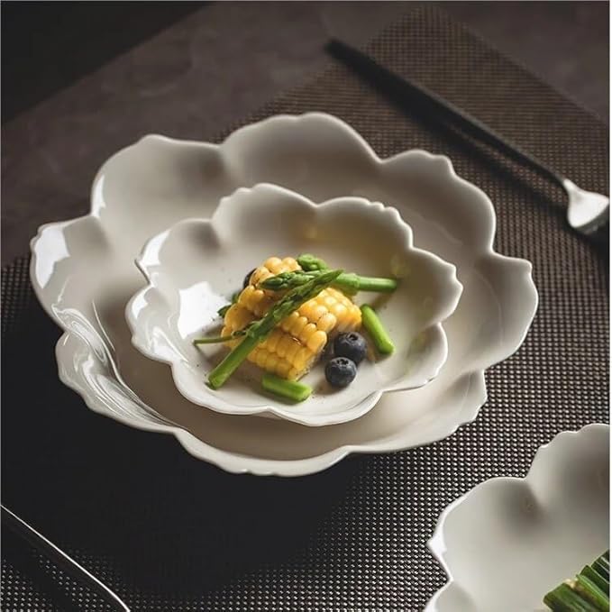 SONGCHAO Party Supplies Ceramic Dinner Plate Solid Color Petal Plate Household Ceramic Plate Creative Light Luxury Dish Plate Hotel Restaurant Tableware Party Plates (Color : 8.2 inches)