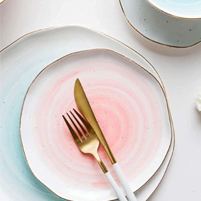 Stylish Dinner Set for Luxury Restaurant and Home, 8 Pcs Dinnerware Sets, Irregular Porcelain Tableware Set with Plates Dish and Bowls, Blue and White Ceramic Dinner Set Kitchenware
