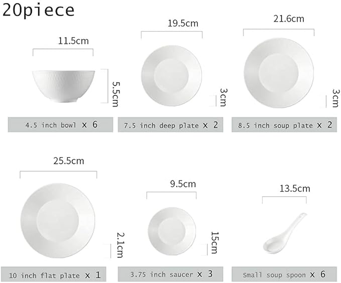 Elegant Fine Dinnerware Set,White Porcelain Dinnerware Set, Ceramic Plates and Bowls Sets, Vintage Round Dishes Set Dinner Plates for Kitchen/Dining, Service for 6