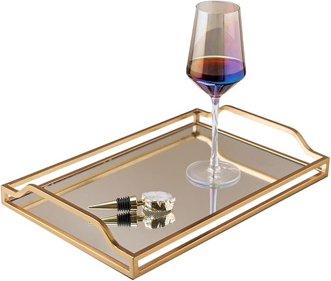 Serving Tray Metal Food Trays For Coffee Table Mirrored Tray With Handle Decorative Tray For Home Food Tray Kitchen Decor