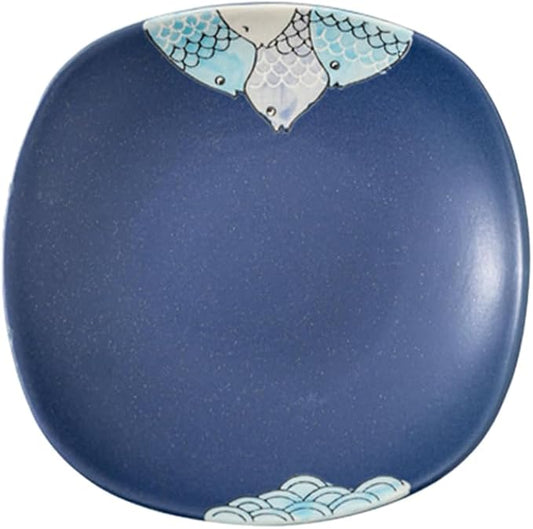 Japanese minimalist home cute cartoon creative ceramic plate - 8-inch square plate (blue Yuyue)