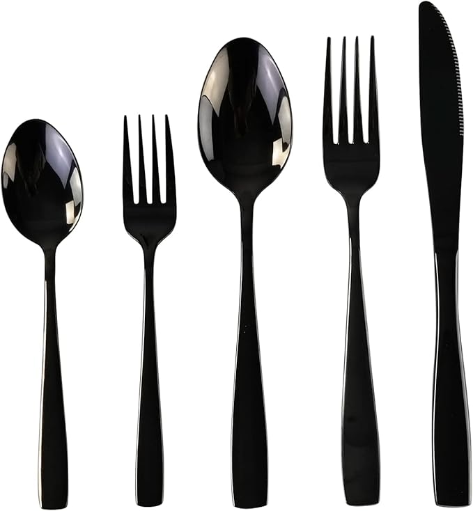 Black Flatware Set, 60-Piece Stainless Steel Silverware Cutlery Set for 12