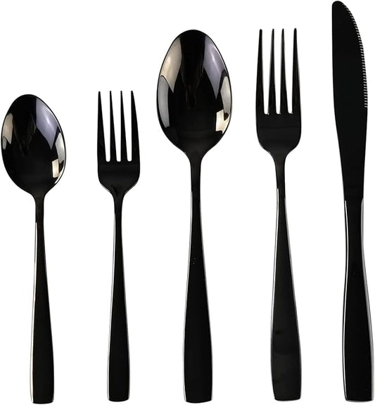 Black Flatware Set, 60-Piece Stainless Steel Silverware Cutlery Set for 12