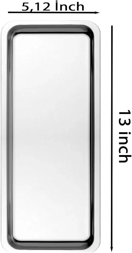 Elegant Stainless Steel Rectangular Serving Tray, Mirror Finish Coffee Tea Platter, Silver, 13 x 5.12 Inch, for Cafe, Home Desserts Long Metal Plate for Café, Home, Gift Bahtroom Tray