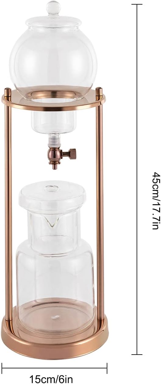 Metal Cold Brew Drip Tower, Ice Cold Drip Tower 600ml Capacity, Iced Coffee Cold Brew Drip Tower, Ice Coffee Maker for Home, Coffee Shops, Offices 6-8 Cups (Gold)