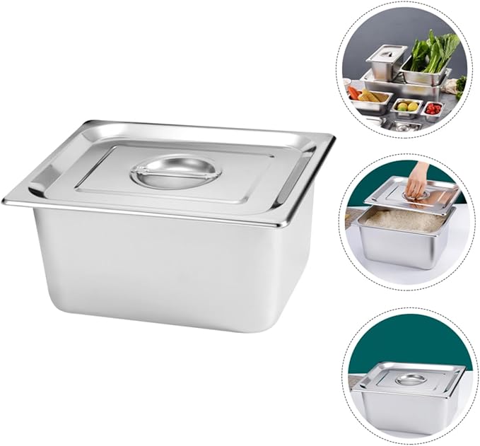 STOBAZA Stainless Steel Buffet Serving Tray with Lid Rectangular Food Pan for Catering Sturdy Kitchen Food Holder for Parties and Restaurants