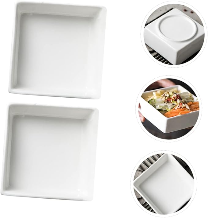 Amosfun 2Pcs Ceramic Sauce Plate Versatile Dishes for Condiments Dipping and Snacks Non Slip Design High Thermal Stability for Parties Banquets and Weddings