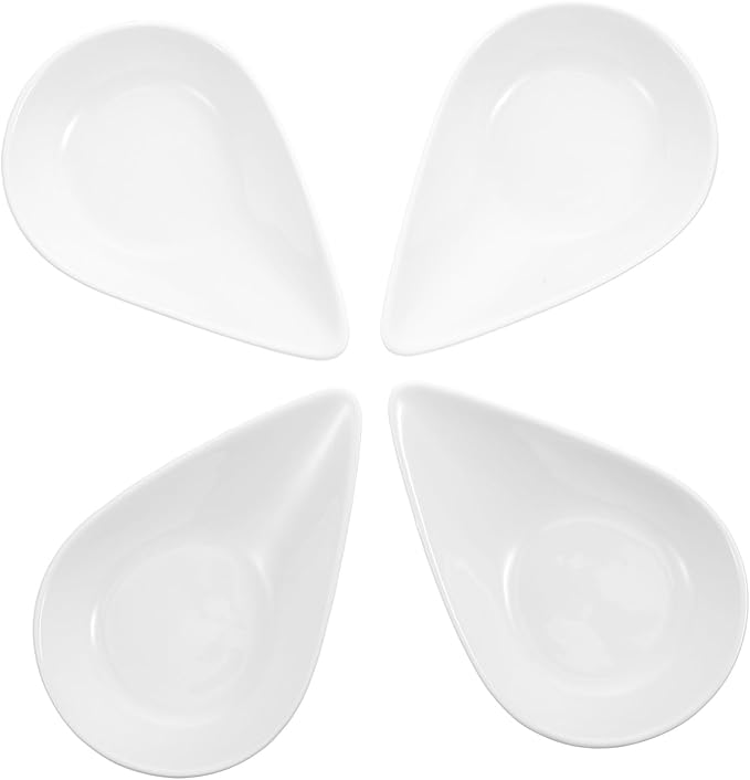 Cabilock 4pcs Sauce Dipping Plate Spoon Rest Ceramic Side Dish Bowl for Entertaining