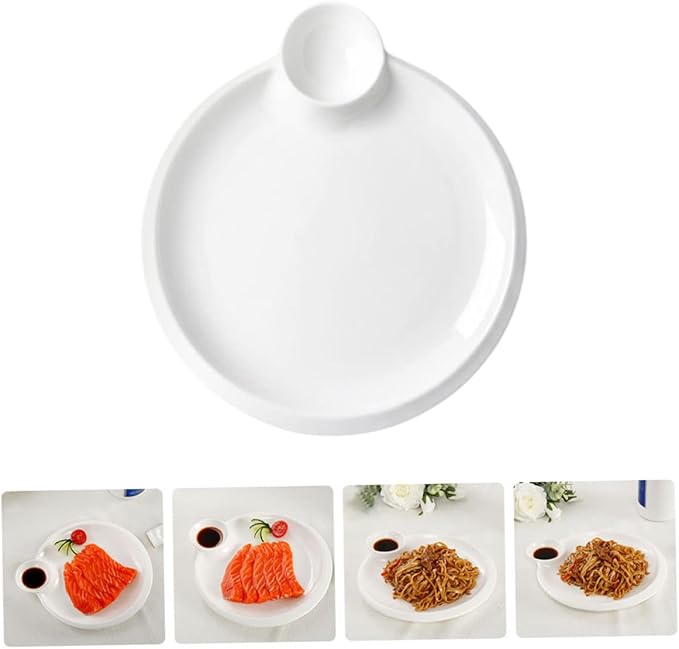Healifty Ceramic Dumpling Plate with Saucer Design Compact and Lightweight Kitchen Accessory for Serving Chips Appetizers and Dips for Restaurants and Homes
