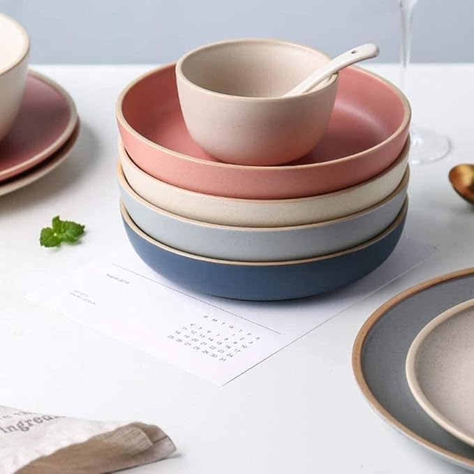 Dinnerware Sets Dish Set,19-Piecess,Bone China Porcelain Tableware Set with Plates Bowls and Dish,Ceramic Dinner Set for Home Kitchen (Beige 14)