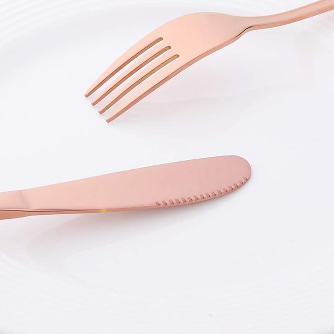 Flatware Silverware sets, 6pcs 18/8 Stainless Steel Cutlery Serving for 2, BPA-free Dinner Knife, Fork, Spoon Kitchen Utensils, Mirror Polished (Rose Gold-2)