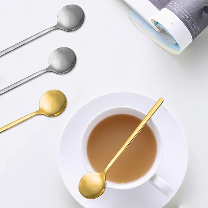 Pack of 8, Gold & Silver Plated Stainless Steel Espresso Spoons, findTop Mini Teaspoons Set for Coffee Sugar Dessert Cake Ice Cream Soup Antipasto Cappuccino, 5.3 Inch