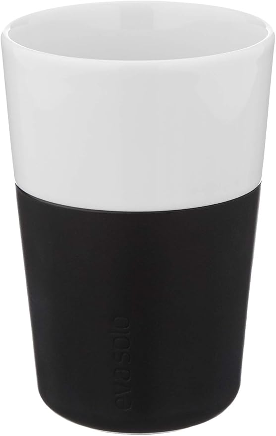 Eva Solo | 2 Cafe Latte Tumbler Mugs | 12 oz Porcelain Coffee Cup Tumblers with Silicone-coated Grip | Danish Design, Functionality & Quality | Black