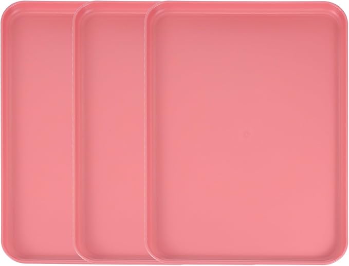 uxcell 3Pcs Plastic Serving Trays, 15 x 10.6 Inch Rectangle Food Trays Serving Cafeteria for Kitchen Restaurant Coffee Fruit Burger Lunch Dessert, Red