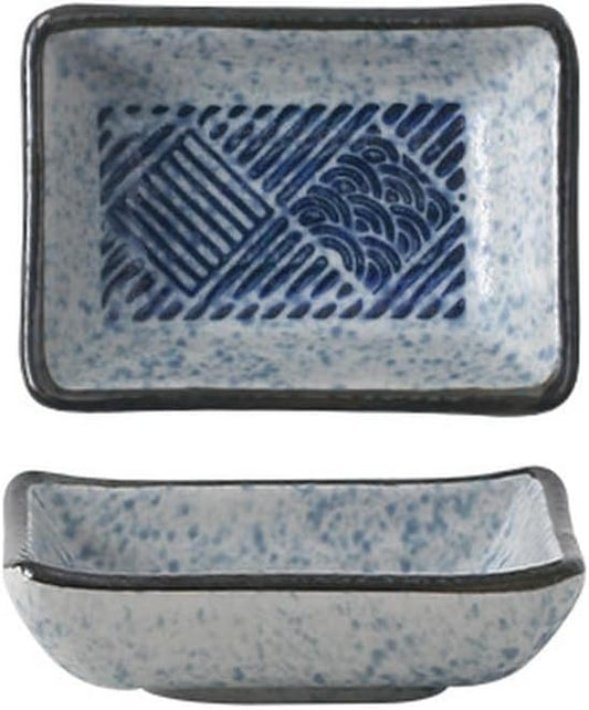Japanese household ceramics simple underglaze color creative personality exquisite dish-corner dish (plaid)