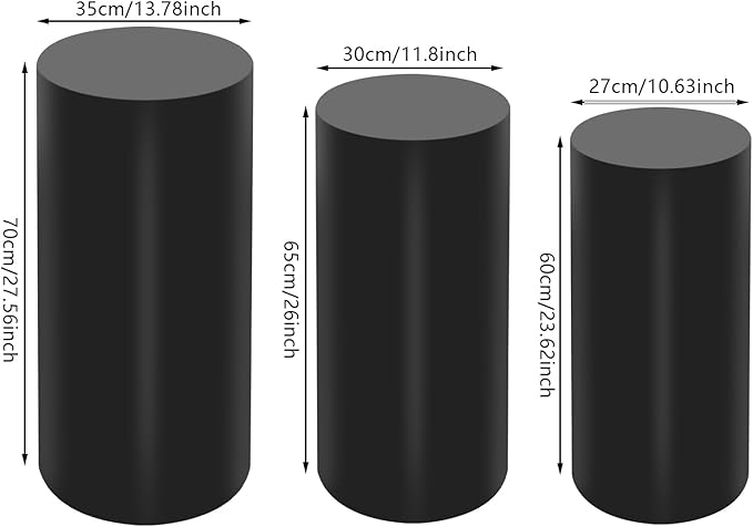 Eapmic Pedestal Stands for Party, Cake Pedestal Stand, Dessert Table Display Plinth Pillars, Sculpture Display Column Decoration Cube for Wedding Birthday (Black, Cylinder-3Pcs(27.56"+26"+23.62"))