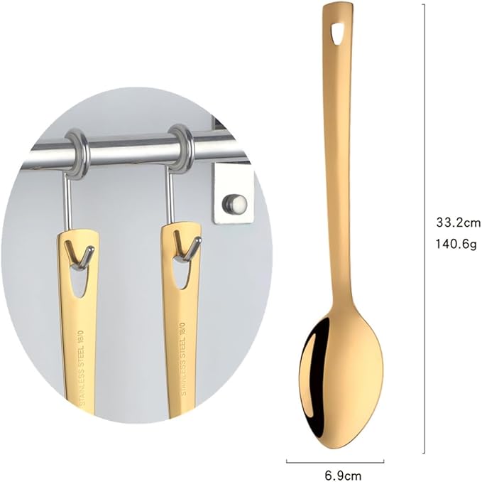 13-Inch Gold Serving Spoons Set, TEHAHA Large Serving Spoons For Buffet,Catering,Stainless Steel Long Handle Service Spoon,Dishwasher safe (6, Golden)
