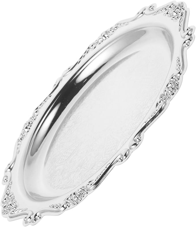 Decorative Iron Serving Tray Silver Round Platter for Food Snacks Jewelry Storage Plate for Home Parties